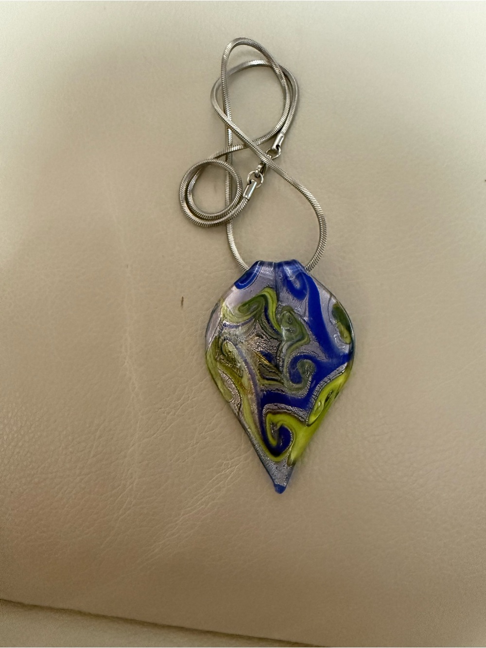 Blue and Green Swirl Glass Pendant Necklace